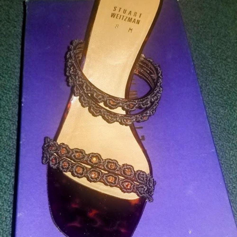 STUART WEITZMAN | Sandal | “Forgetmeknot” | Cognac tartar | Kitten Heel | Size 8
